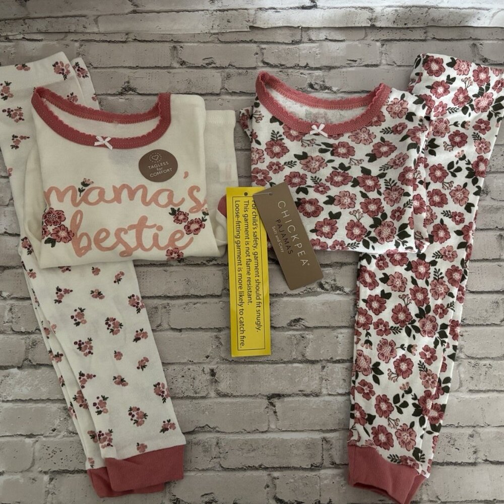 Chickpea Pink Flower Pajamas Set Of 2 Size 12mo NWT